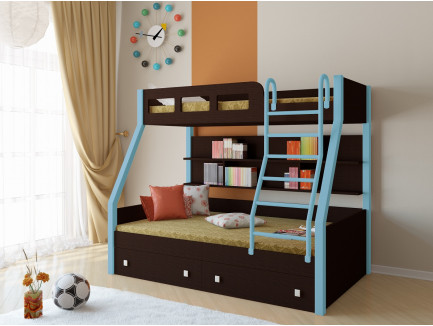 Детская двухъярусная металлическая кровать Рио, места для сна 190х80, 190х120 см